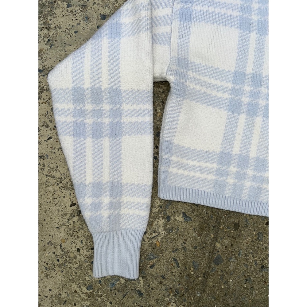 Hollister Blue White Plaid Cropped Cardigan Sweater Buttons V-Neck Womens Small - Picture 2 of 10